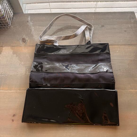 Elizabeth Arden Black Patent Leather Sheer Striped Vintage Tote NWOT - Picture 6 of 8